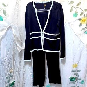 GRACE DANE LEWIS BLACK/BLUE TRIM SWEATER PANT SUIT SZ L